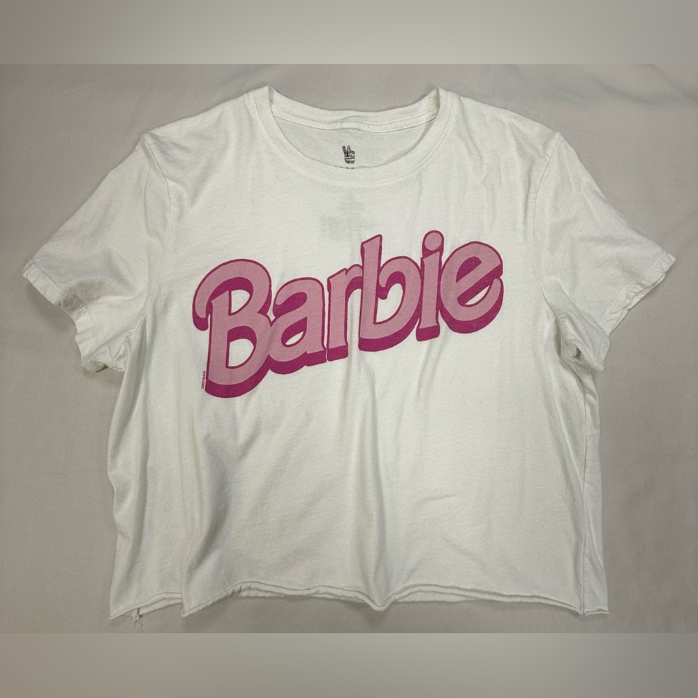Junk Food Clothing White Tee with Pink Barbie Logo
